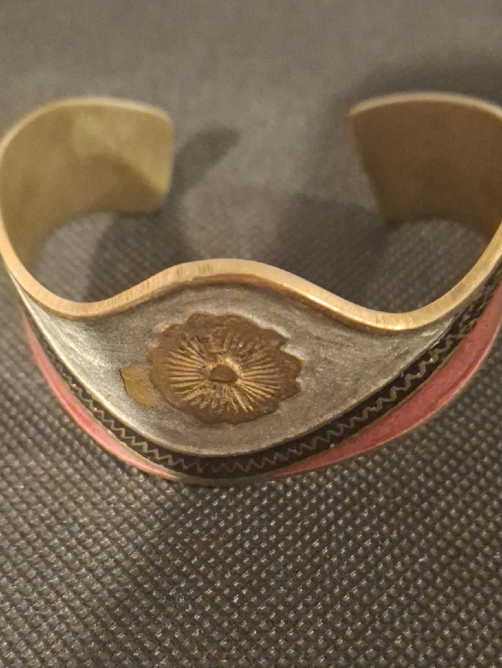 Two-Tone Floral Accent Cuff Bracelet - Pink and Gold